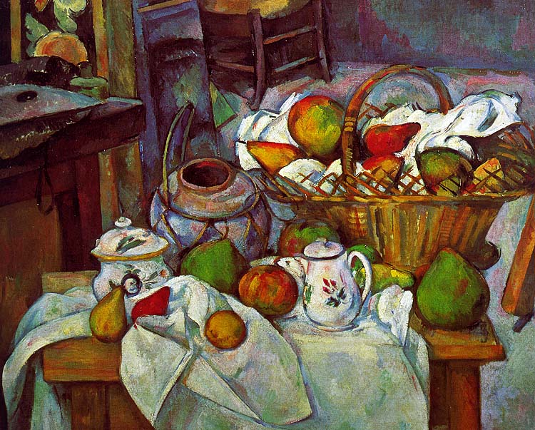 Paul Cezanne Vessels, Basket and Fruit